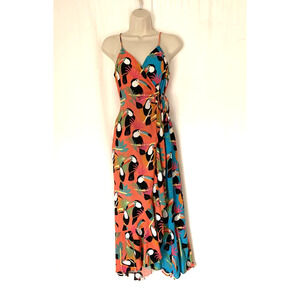 FARM Rio | Dresses | Farm Anthropologie Dress Xs Maxi Wrap Long Bird Print  Orange | Poshmark